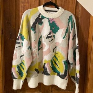 Desigual , size large sweater, multi coloured- cream, pink, gray, green.